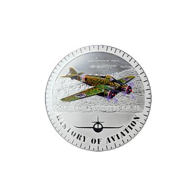 Strieborná minca kolorovaný Savoia-Marchetti SM.79 History of Aviation 2015 Proof