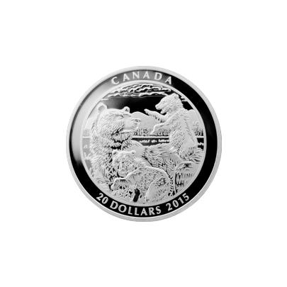 Přední strana Strieborná minca Medveď grizly: Rodina 1 Oz 2015 Proof (.9999)