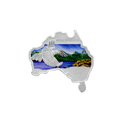 Přední strana Stříbrná mince Orel klínoocasý Australian Map 1 Oz 2015 Proof