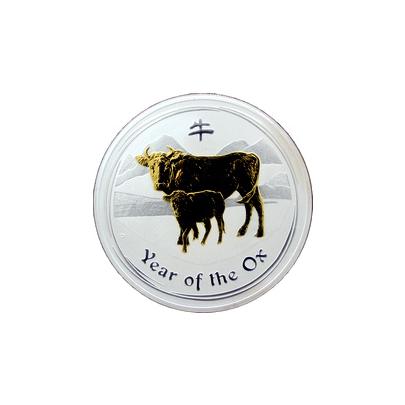 Stříbrná mince pozlacený Year of the Ox Rok Buvola Lunární 1 Oz 2009 Standard
