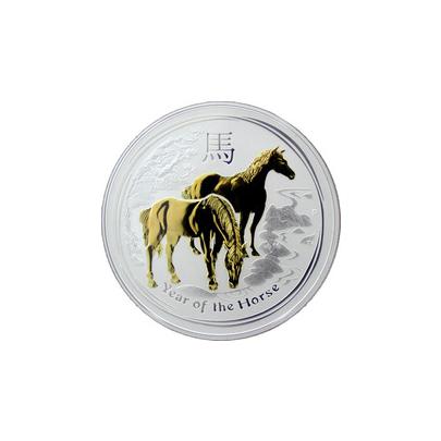 Stříbrná mince pozlacený Year of the Horse Rok Koně Lunární 1 Oz 2014 Standard