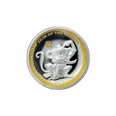 Stříbrná mince pozlacený Year of the Monkey Rok Opice High Relief 2016 Proof