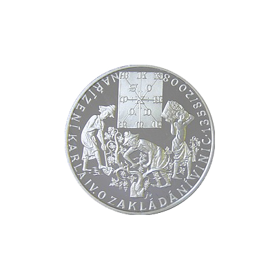 Stříbrná mince 200 Kč Karel IV. Vydání nařízení o zakládání vinic 650.výročí 2008 Standard