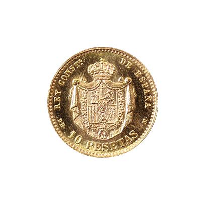 Zlatá mince 10 Pesetas Alfons XII. 1878 (novoražba 1962)