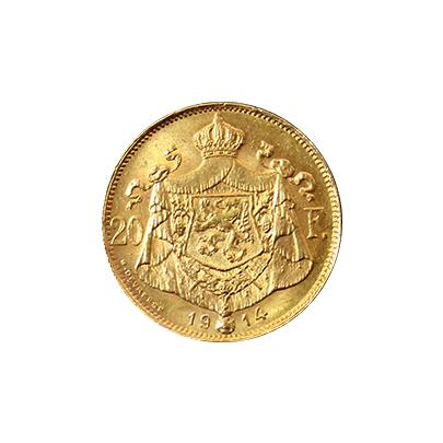 Zlatá mince 20 Frank Albert I. Belgický 1914 francouzský text