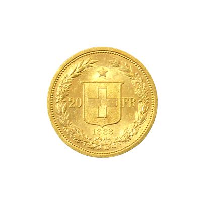 Zlatá mince 20 Frank Helvetia - Libertas 1883