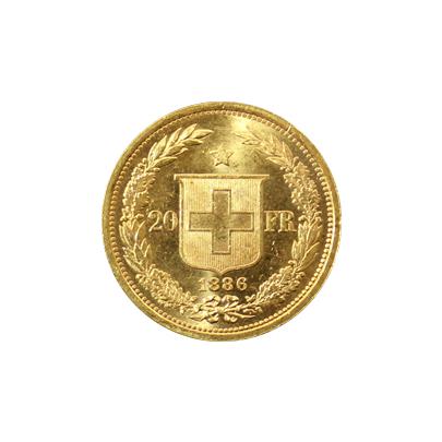 Zlatá mince 20 Frank Helvetia - Libertas 1886