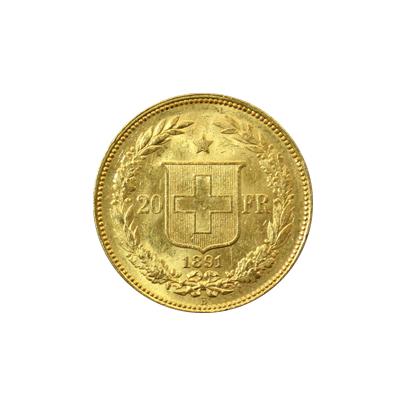 Zlatá mince 20 Frank Helvetia - Libertas 1891