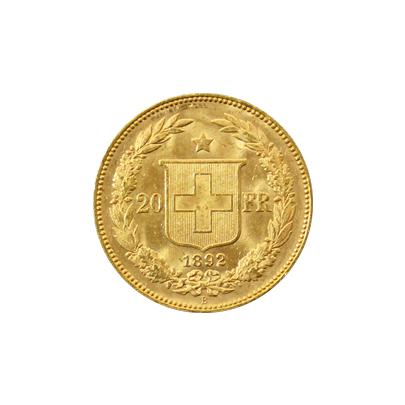 Zlatá mince 20 Frank Helvetia - Libertas 1892