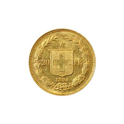 Zlatá mince 20 Frank Helvetia - Libertas 1894