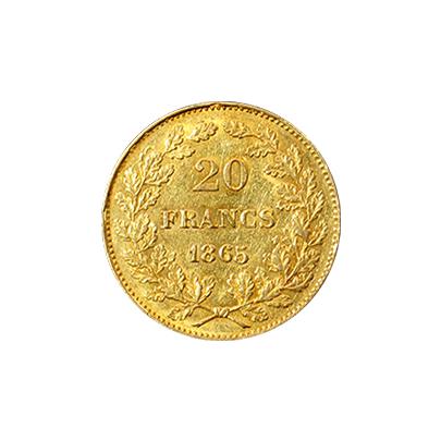 Zlatá mince 20 Frank Leopold I. Belgický 1865