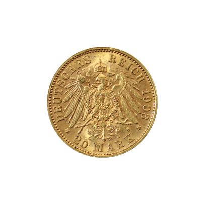 Zlatá mince 20 Marka Jiří I. Saský 1903