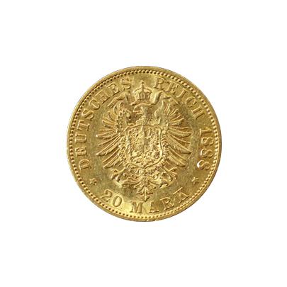 Zlatá mince 20 Marka Vilém II. Pruský 1888