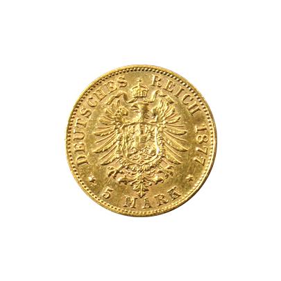 Zlatá mince 5 Marka Albert I. Saský 1877