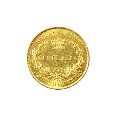 Přední strana Zlatý Sovereign Australia Kráľovná Viktorie 1866