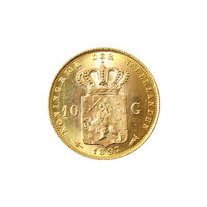 Přední strana Zlatá minca 10 Gulden Vilemína Nizozemská 1897
