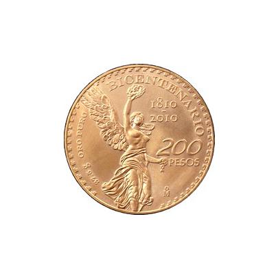 Přední strana Zlatá investiční mince Mexico Bicentenario 200. výročí 2010