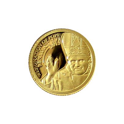 Přední strana Zlatá mince Rezignace Benedikta XVI. 0.5g Miniatura 2013 Proof