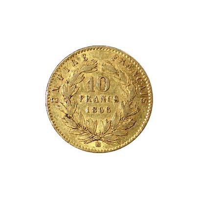 Přední strana Zlatá mince 10 Frank Napoleon III. 1866 BB
