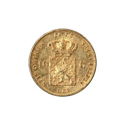 Zlatá mince 10 Gulden Vilém III. Nizozemský 1875