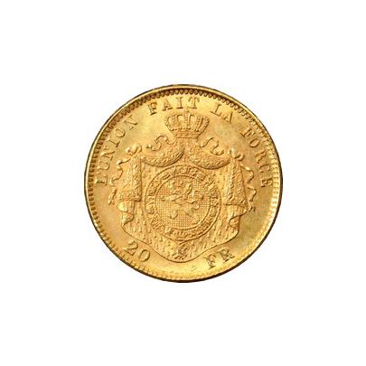 Zlatá mince 20 Frank Leopold II. Belgický 1870 - 1882