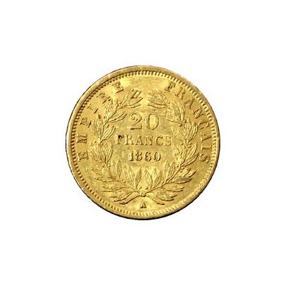Zlatá mince 20 Frank Napoleon III. 1860 A