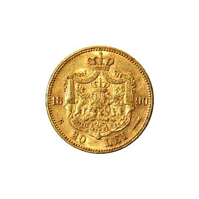 Zlatá mince 20 Leu Karel I. Rumunský 1890