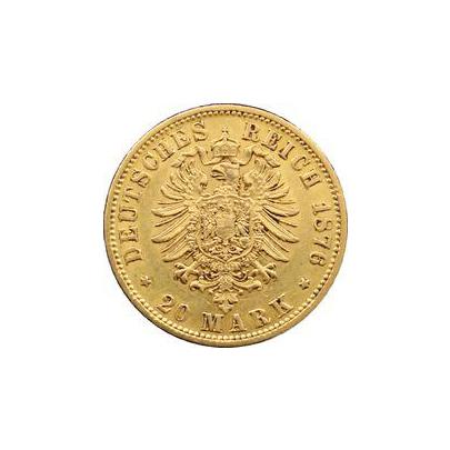 Zlatá mince 20 Marka Vilém I. Pruský 1876