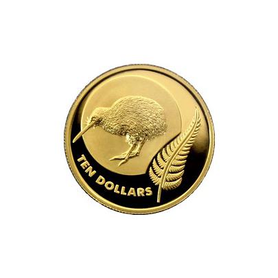 Přední strana Zlatá mince Ikony Nového Zélandu 1/4 Oz Kiwi 2011 Proof