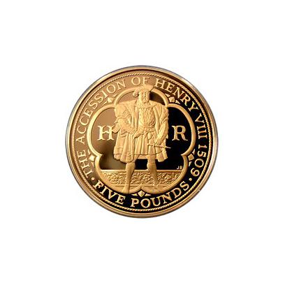 Přední strana Zlatá minca Jindřich VIII. Tudor Nástup na trôn 500. výročie 2009 Proof