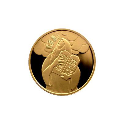 Zlatá mince Mojžíš a desatero přikázání 10 NIS Izrael Biblické umění 2005 Proof