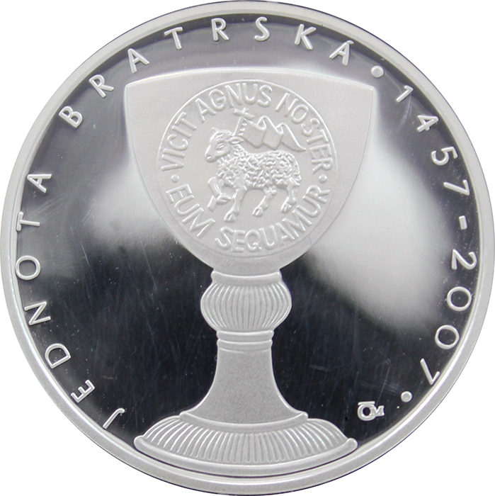 Stříbrná mince 200 Kč Založení Jednoty bratrské 550. výročí 2007 Proof