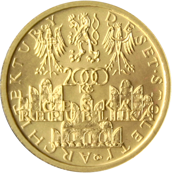 Zlatá minca 2000 Kč Štíty Domov v Slavoniciach Pozdná Renesancia 2003 Štandard 