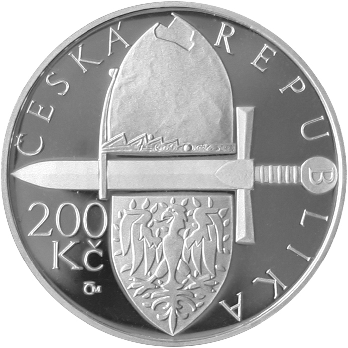 Stříbrná mince 200 Kč Vymření Přemyslovců po meči 700. výročí 2006 Proof