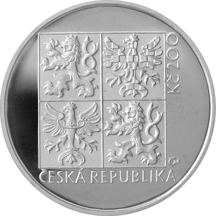 Zadní strana Stříbrná mince 200 Kč První osobní automobil ve střední Evropě 100. výročí 1997 Proof