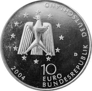 Zadní strana Columbus Strieborná pamätná minca 2004 Nemecko