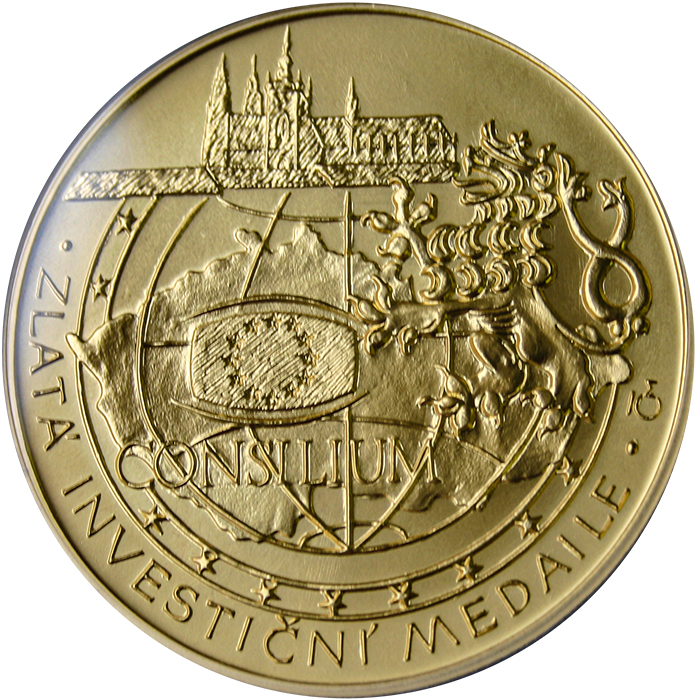 Zadní strana Zlatá investiční medaile 1 Kg Předsednictví ČR v Radě EU 2009 Standard