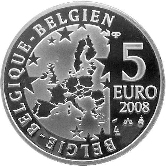 Zadní strana Strieborná minca Šmolkovia 50. výročie 2008