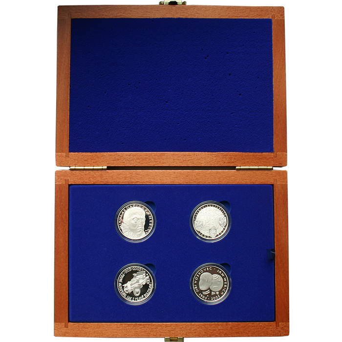 Sada stříbrných pamětních mincí roku 2005 v dřevěné krabičce Proof 