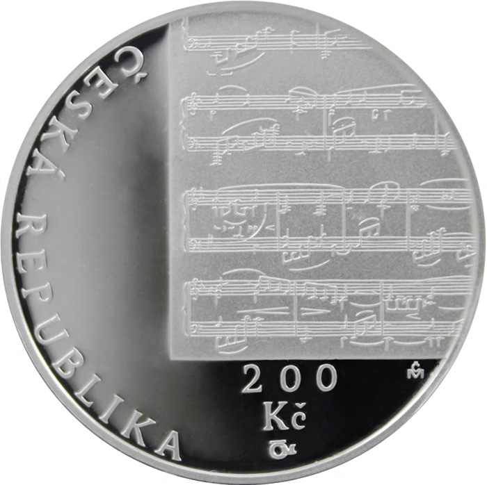 Zadní strana Stříbrná mince 200 Kč Gustav Mahler 150. výročí narození 2010 Proof 