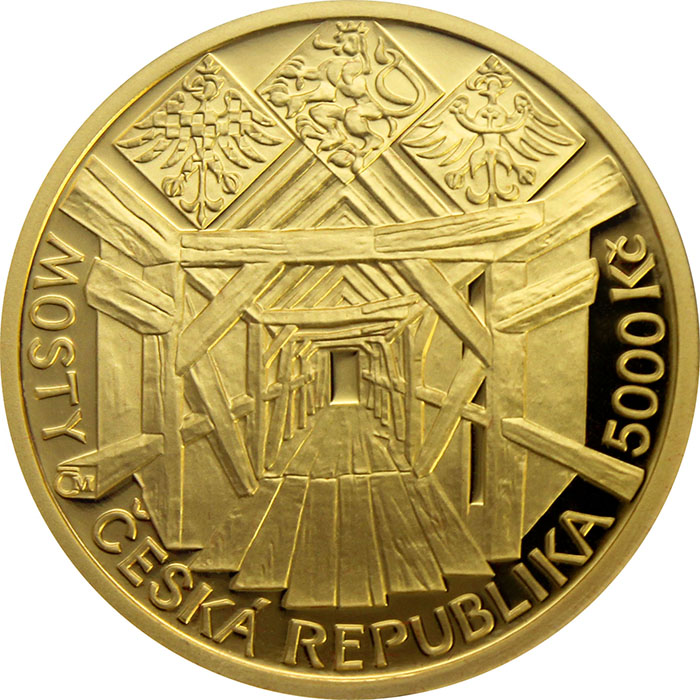 Zlatá mince 5000 Kč Dřevěný most v Lenoře 2013 Proof