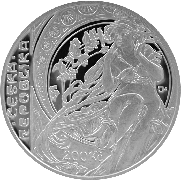 Stříbrná mince 200 Kč Alfons Mucha 150. výročí narození 2010 Proof 
