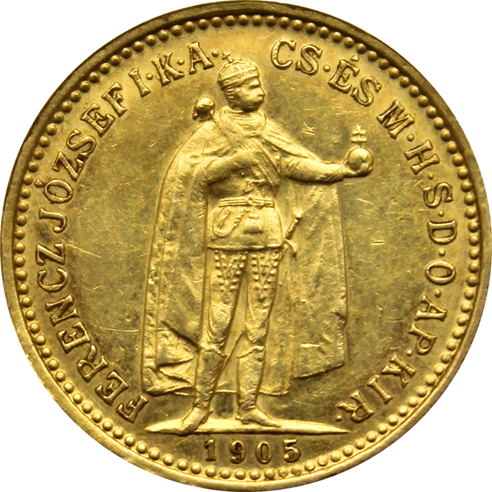Zlatá mince Desetikoruna Františka Josefa I. Uherská ražba 1905 