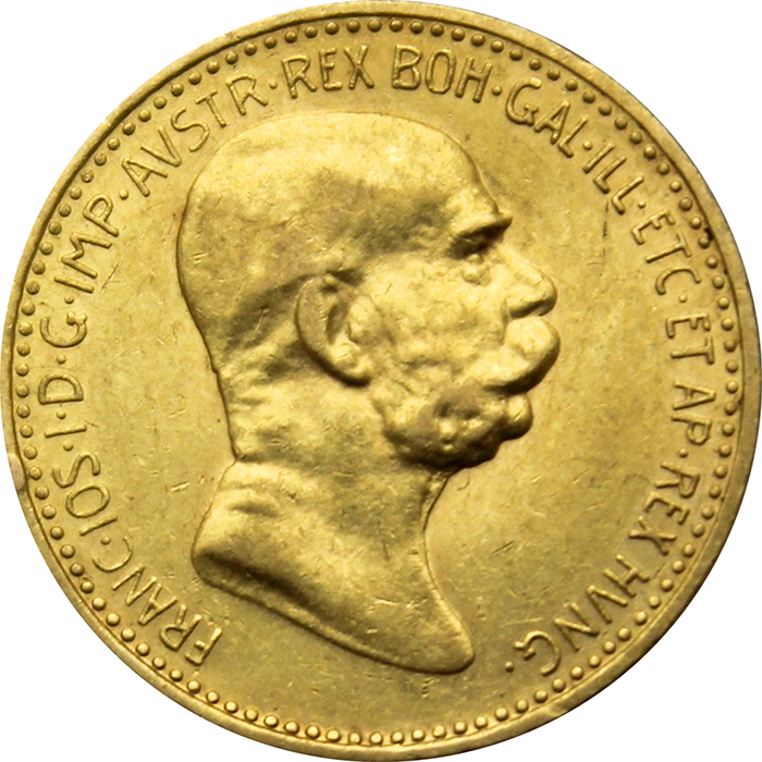 Zlatá mince Desetikoruna Františka Josefa I. Rakouská ražba 1909 