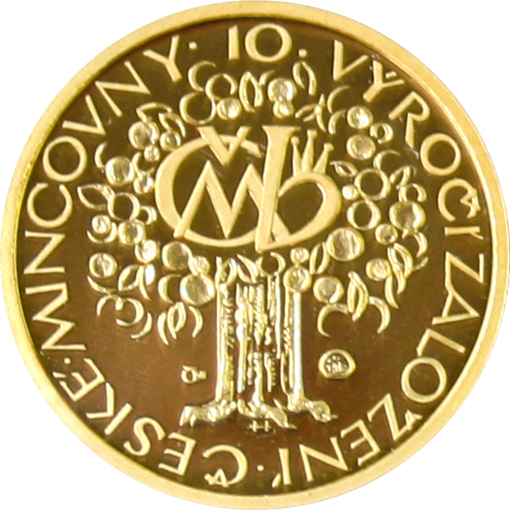 Zlatá čtvrtuncová medaile 10. výročí české měny a vznik České mincovny 2003 Proof