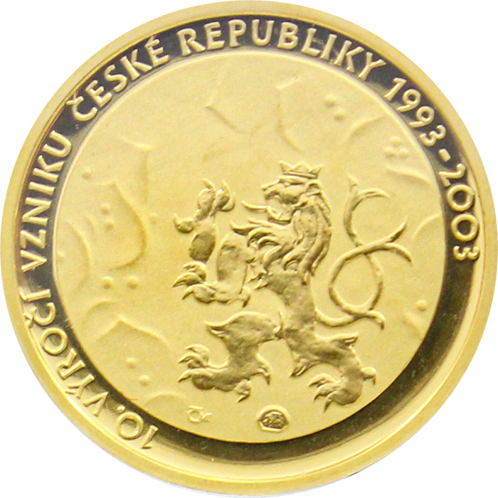 Zlatá čtvrtuncová medaile Václav Havel a Vznik ČR 10.výročí 2003 Proof