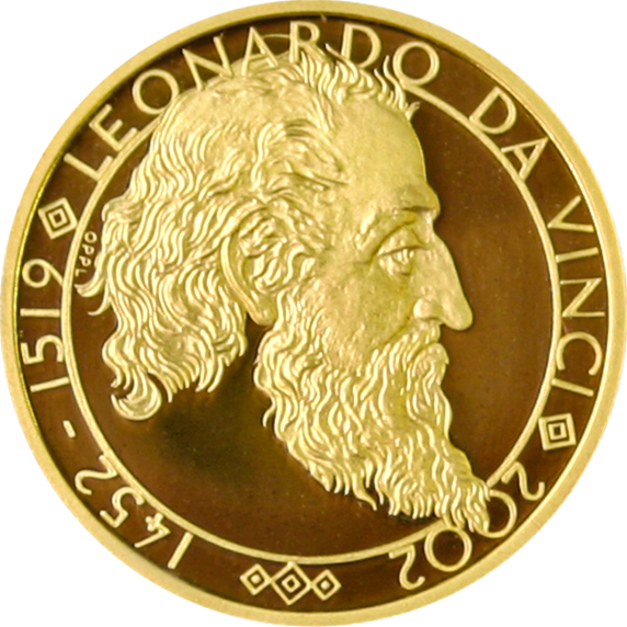Zlatá čtvrtuncová medaile Leonardo da Vinci a Mona Lisa 2002 Proof