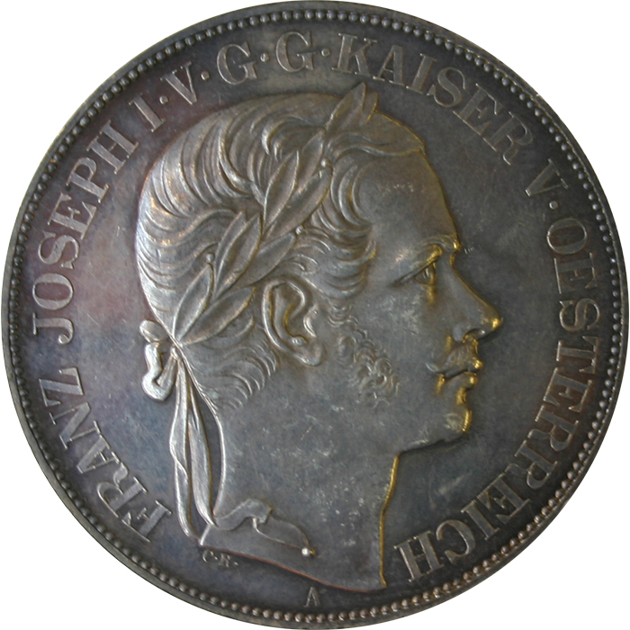 Stříbrná mince Dvoutolar spolkový Jižní dráha František Josef I. 1857