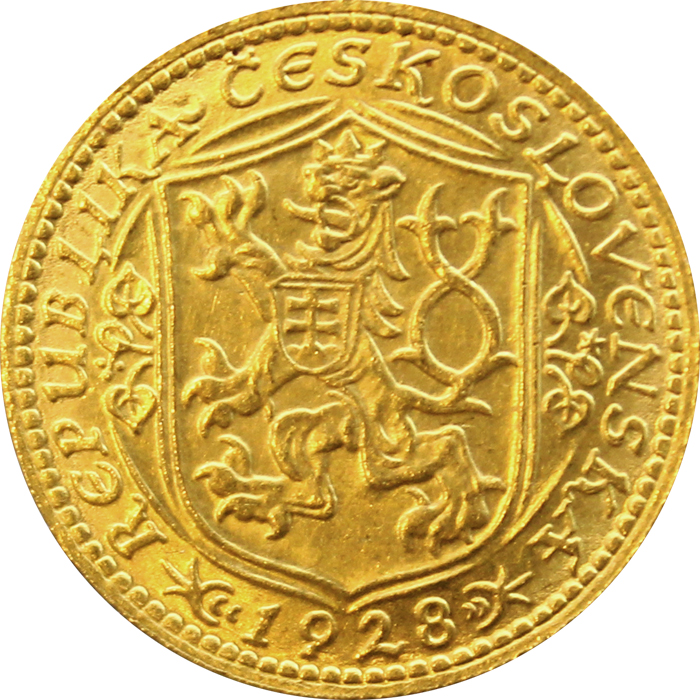 Zlatá mince Svatý Václav Jednodukát Československý 1928