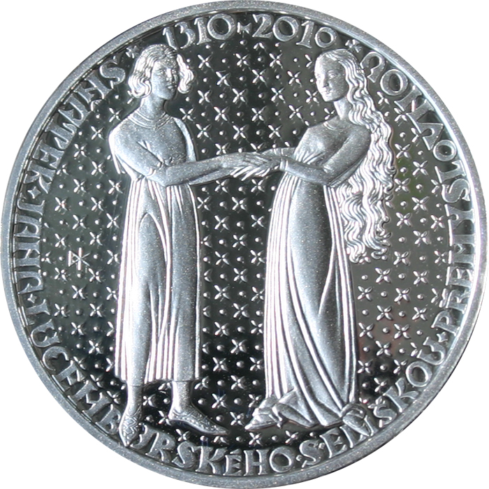 Zadní strana Exkluzivní sada stříbrných mincí Jan Lucemburský a 700 cent 2010 Proof 